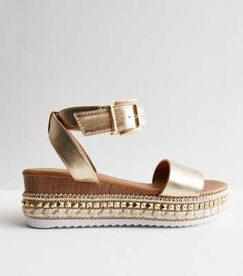Gold Stud Espadrille 2 Part Flatform Sandals