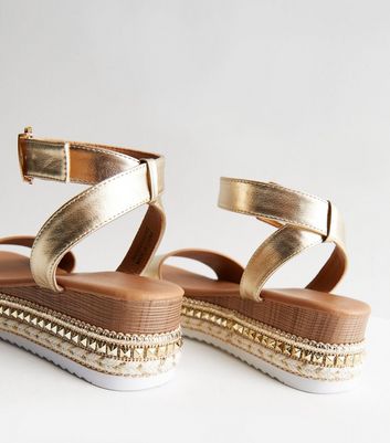 Gold Stud Espadrille 2 Part Flatform Sandals New Look