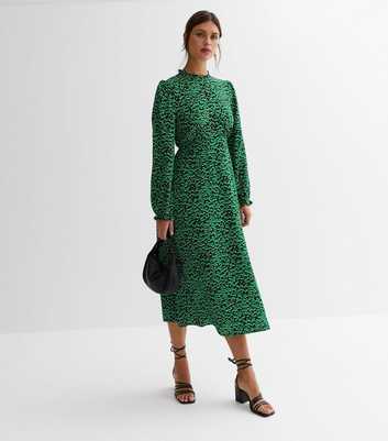 Green Abstract High Neck Midi Dress