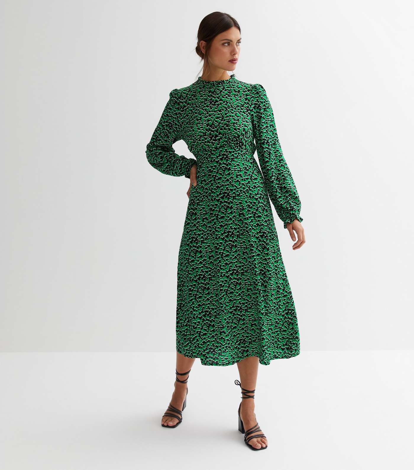 Green Abstract High Neck Midi Dress Image 2