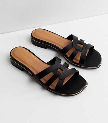 Black Metal Trim Mule Sliders