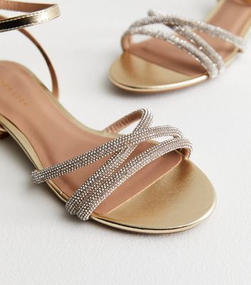 Gold 2 Part Diamant Strappy Sandals New Look