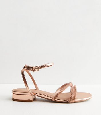 Rose Gold 2 Part Diamante Strappy Sandals New Look