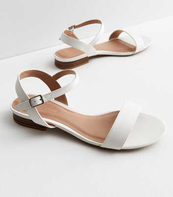 White 2 Part Low Block Heel Sandals