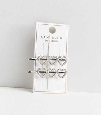 2 Pack Silver Faux Pearl Heart Hair Slides