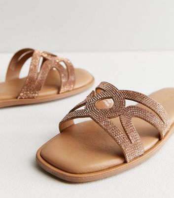 Rose gold sale diamante sliders