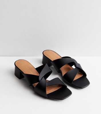 Wide Fit Black Twist Block Heel Mule Sandals