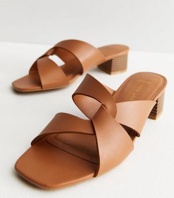 Tan mules sale block heel