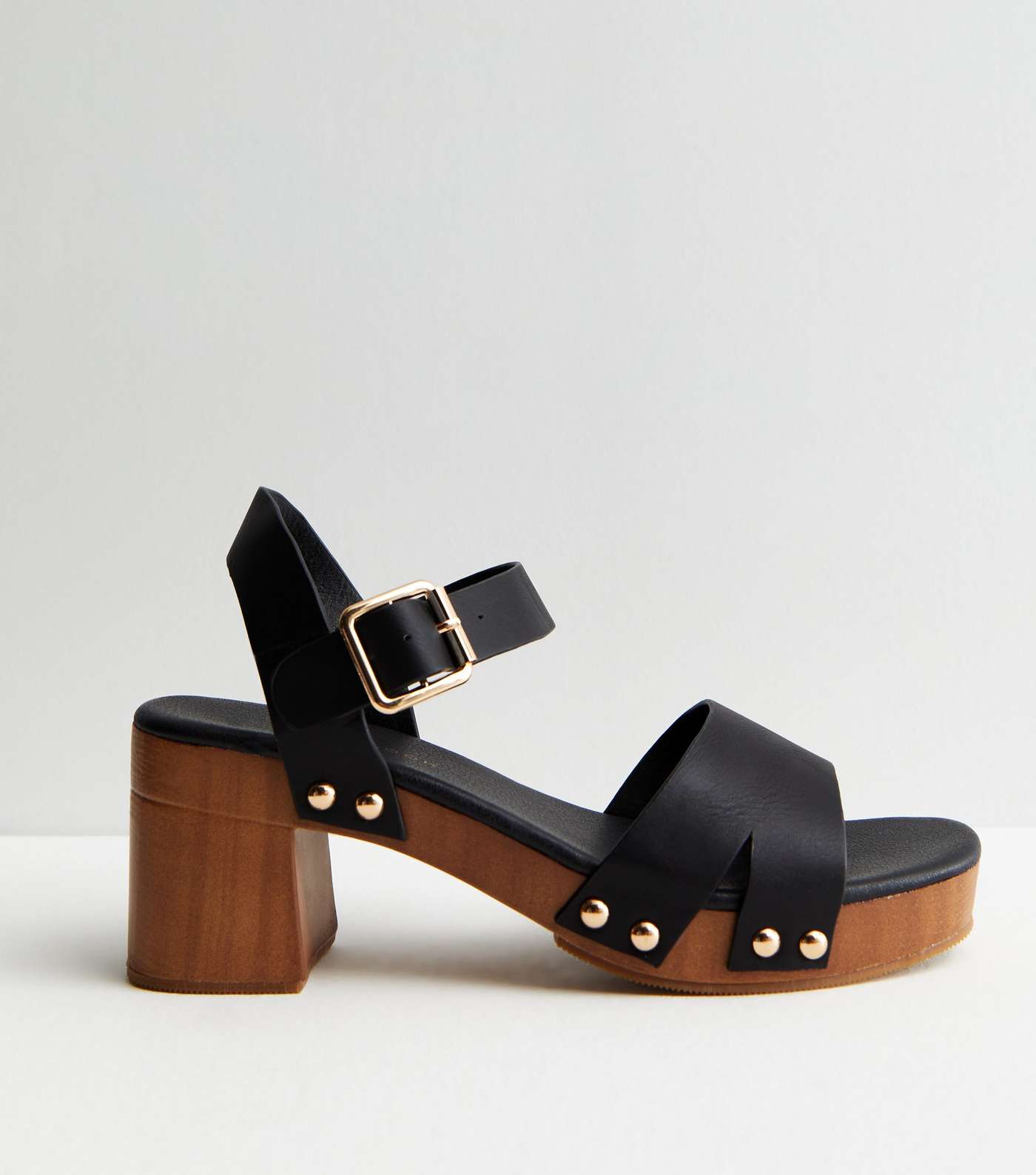 Black Stud Embellished Mid Block Heel Sandals Image 3