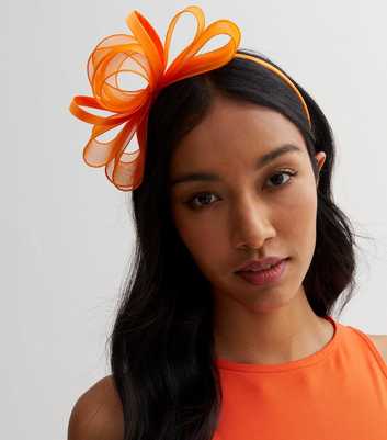 Bright Orange Mesh Bow Fascinator Headband