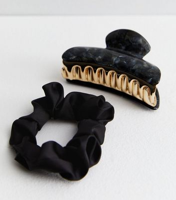 2 Pack Black Resin Bulldog Claw Clip and Scrunchie