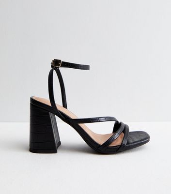 New look suede snakeskin sandal chunky heels Gold... - Depop