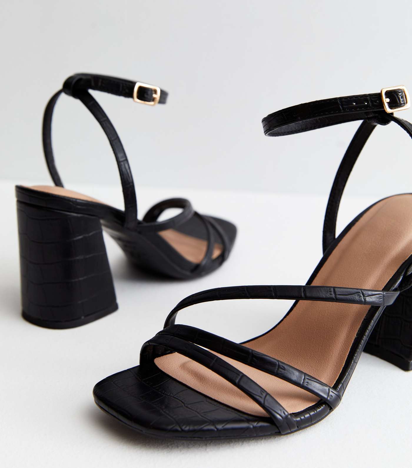 Black Leather-Look Strappy Block Heel Sandals Image 4