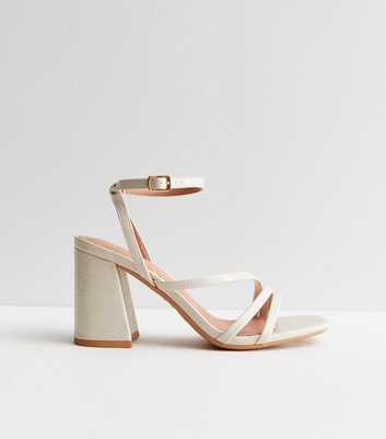 Off White Leather-Look Strappy Block Heel Sandals