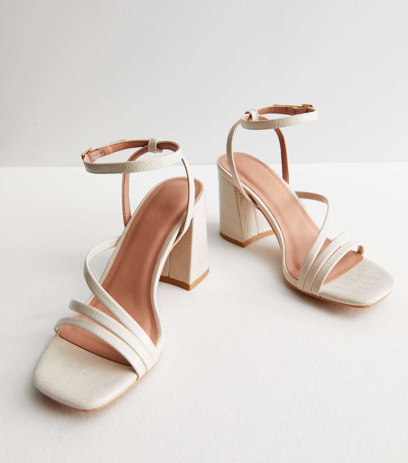 Off White Leather-Look Strappy Block Heel Sandals Image 3