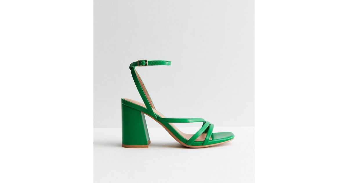 SS22008 Genuine leather strappy block heel sandals in Green and