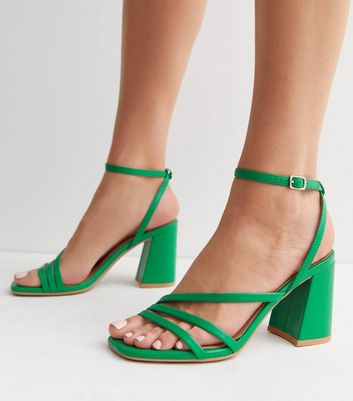 New Look satin and diamante mid heel shoes with ankle strap detail in  bright green | £23.09 | Grazia