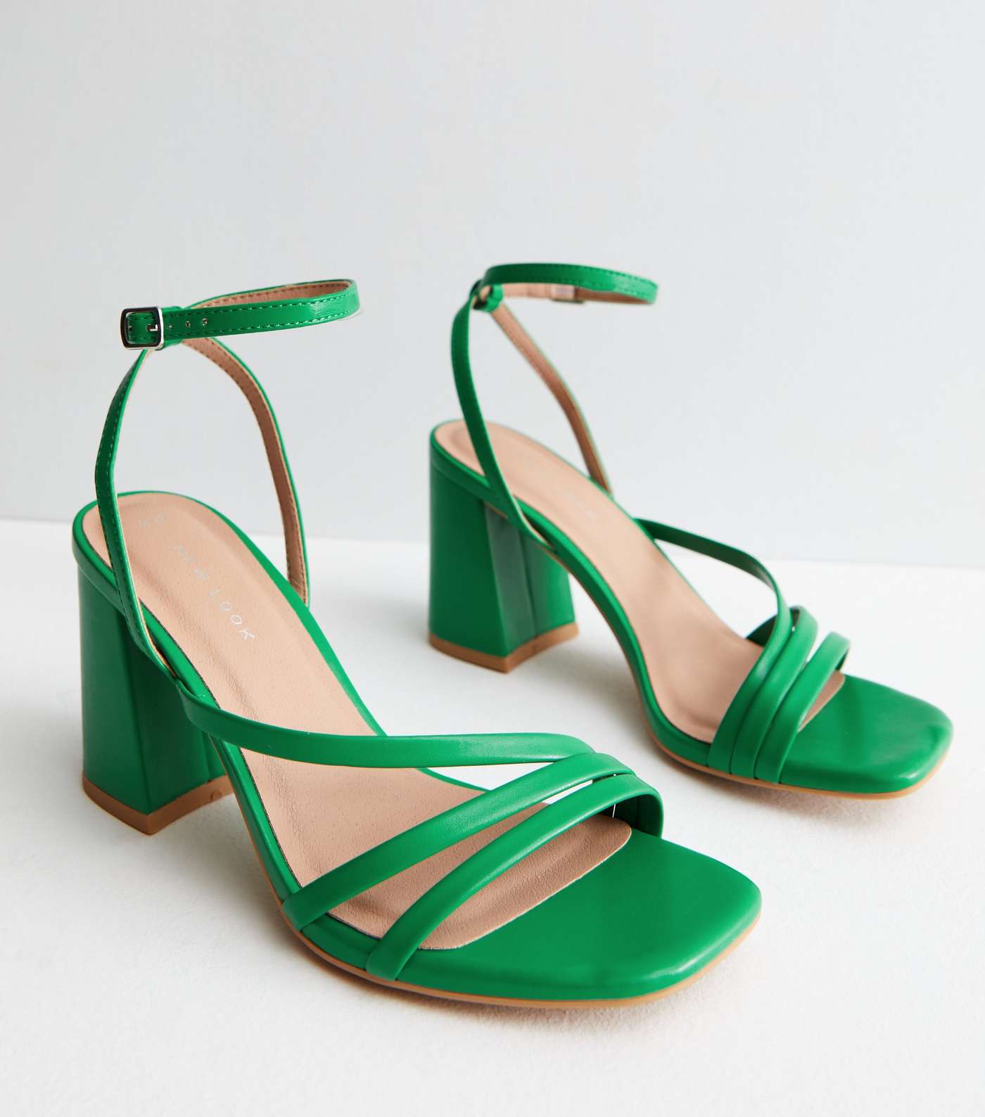 Green Leather-Look Strappy Block Heel Sandals Image 3