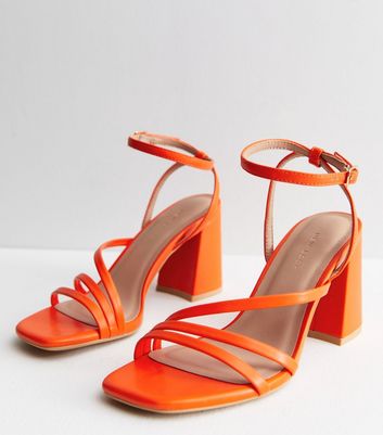 Bright Orange Leather-Look Strappy Block Heel Sandals | New Look | Block  heels sandal, Strappy block heels, Sandals heels