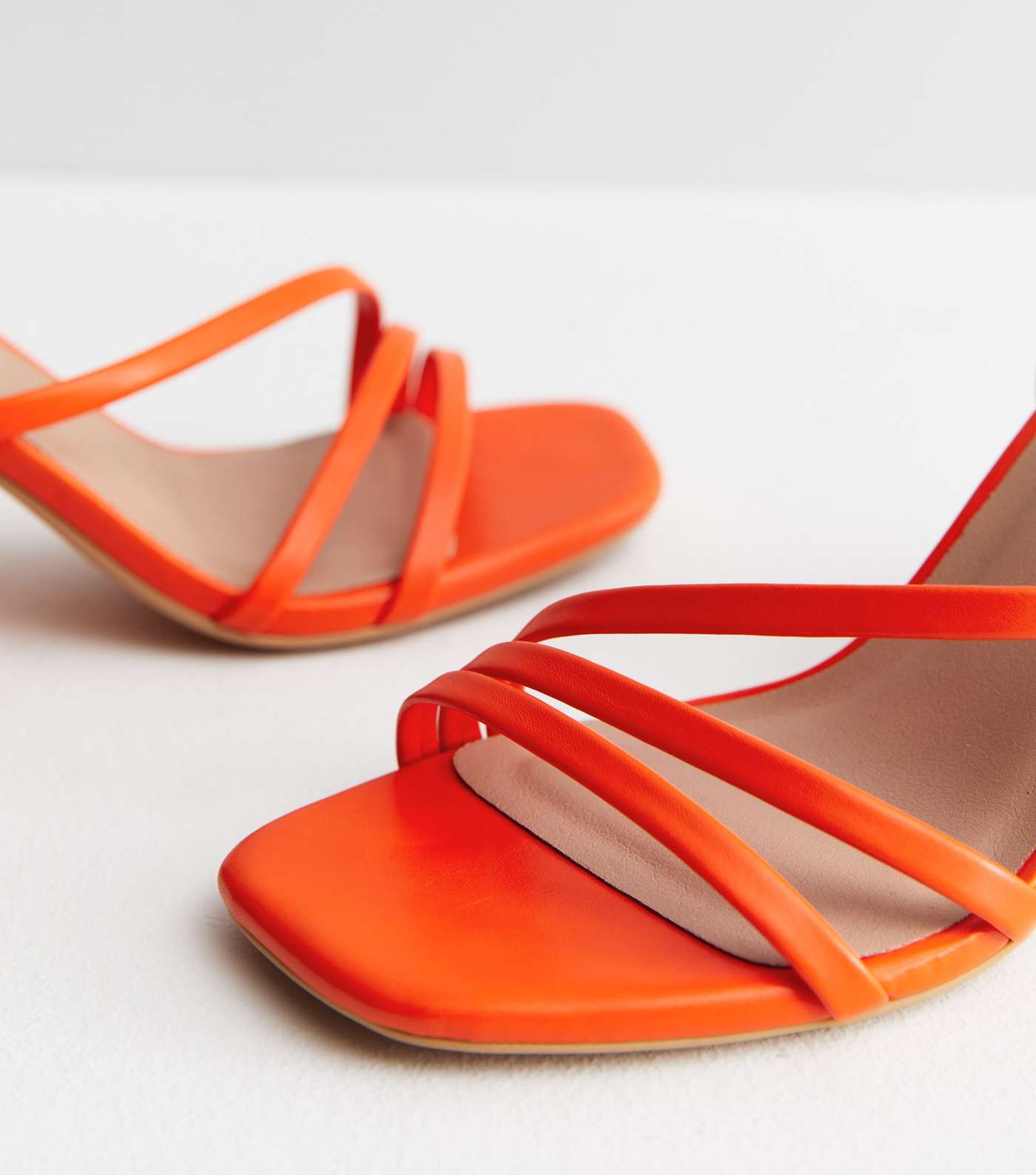 Bright Orange Leather-Look Strappy Block Heel Sandals Image 4