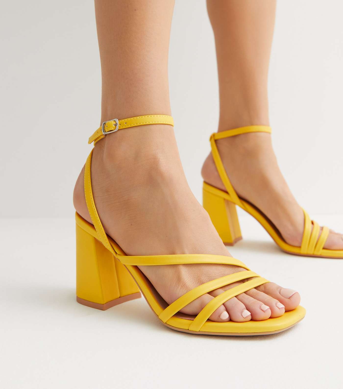 Yellow Leather-Look Strappy Block Heel Sandals Image 2