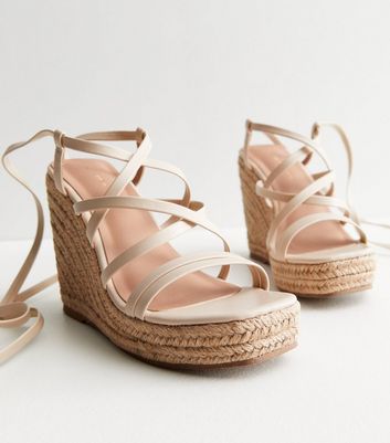 Off White Strappy Espadrille Wedge Heel Sandals New Look