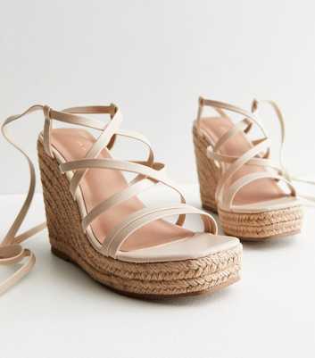 Off White Strappy Espadrille Wedge Sandals
