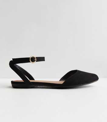 Wide Fit Black Suedette 2 Part Pointed Ballerina Pumps
