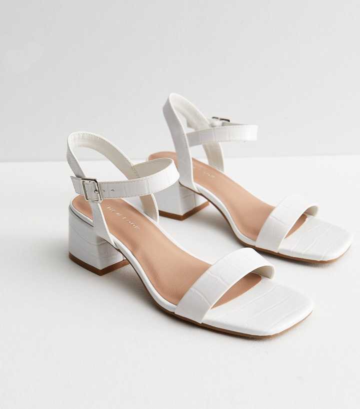 plan Merchandising national flag White Leather-Look 2 Part Mid Block Heel Sandals | New Look