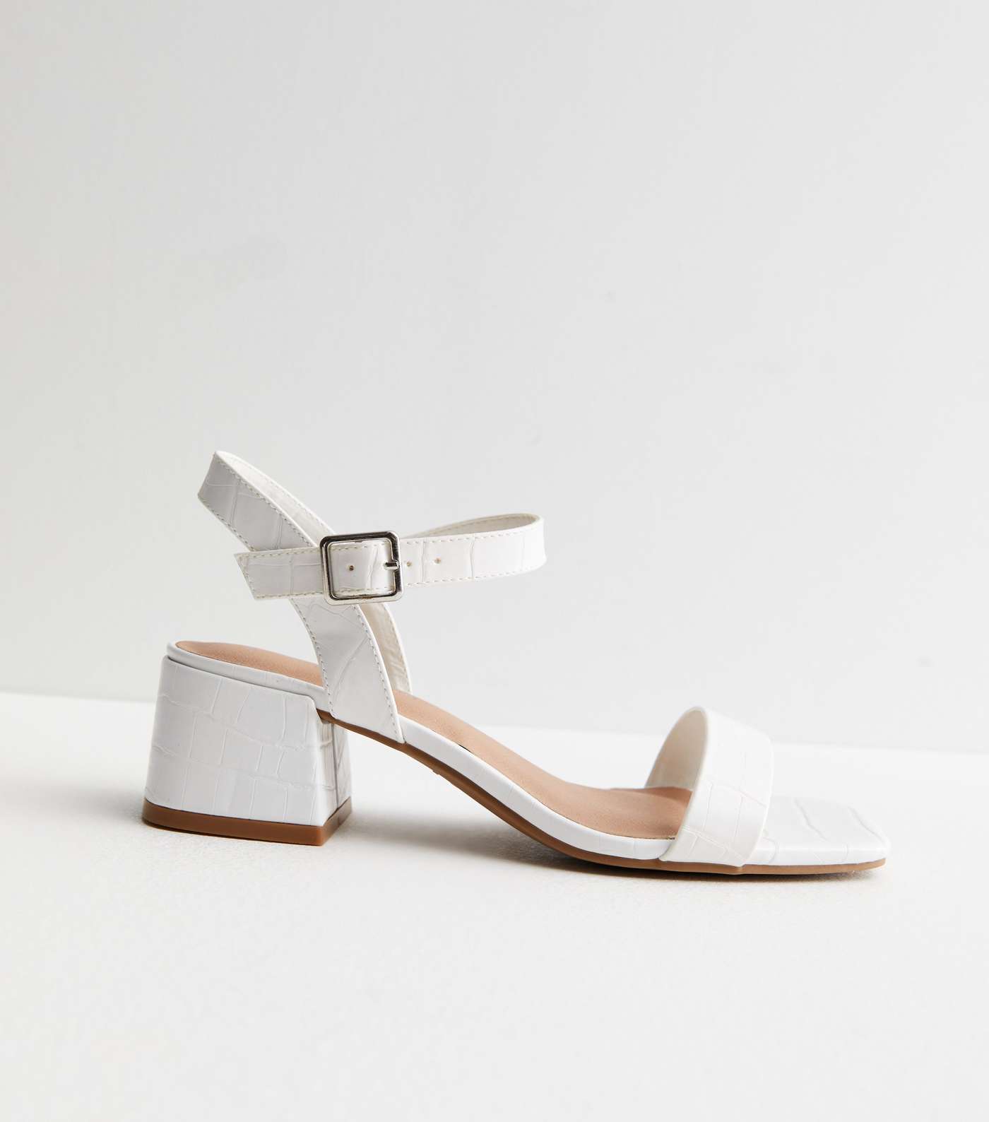 White Leather-Look 2 Part Mid Block Heel Sandals Image 3