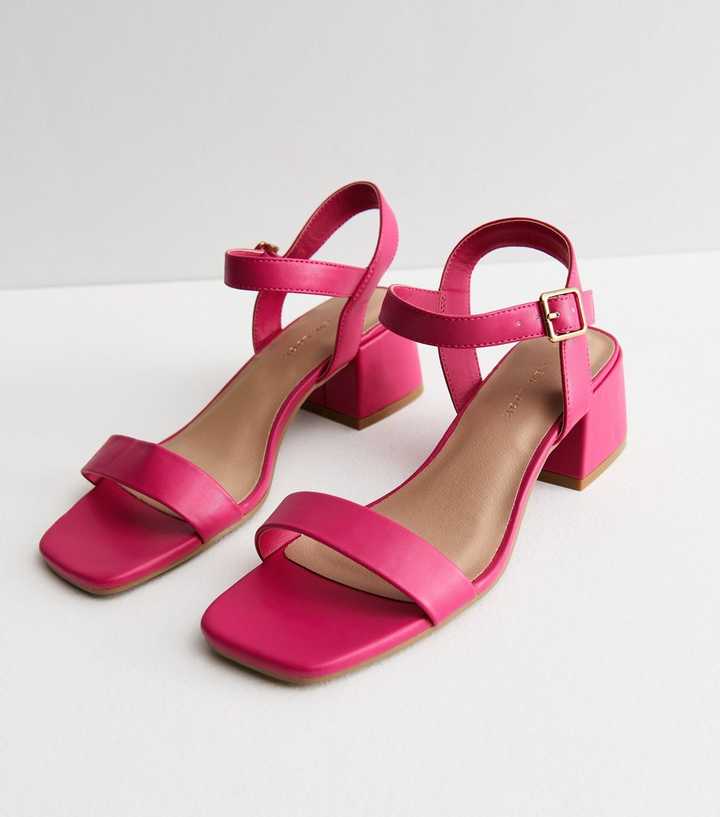 Theseus sfærisk Muligt Bright Pink Leather-Look 2 Part Block Heel Sandals | New Look