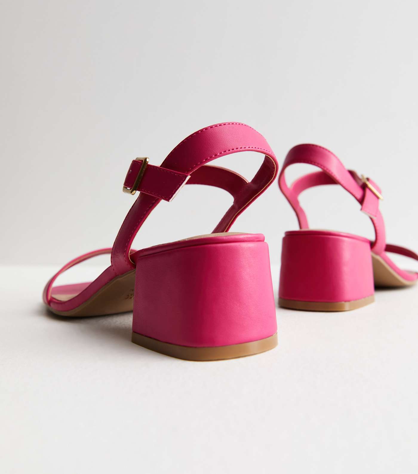 Bright Pink Leather-Look 2 Part Block Heel Sandals Image 4