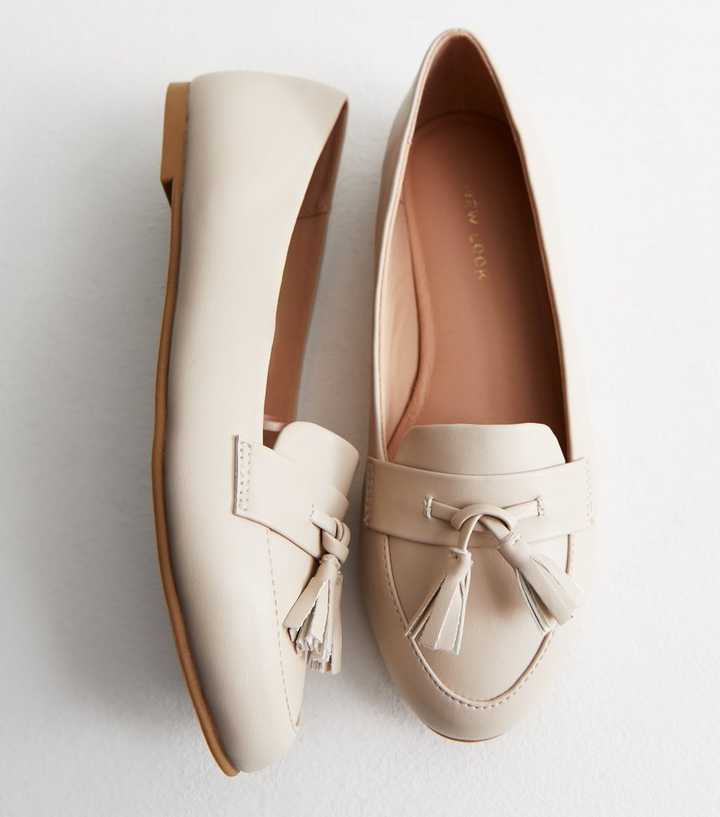 White Leather-Look Tassel Trim Loafers | New Look