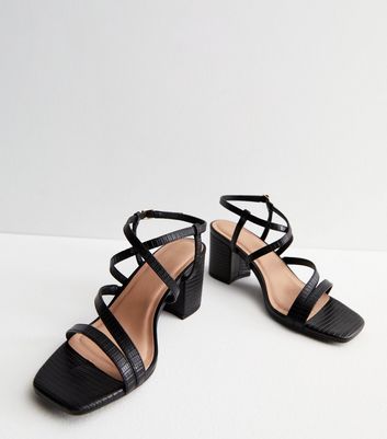 black leather block heel shoes