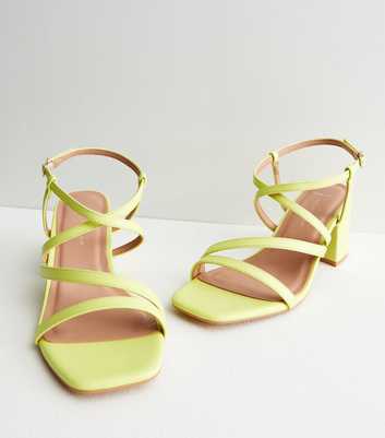 Wide Fit Green Leather-Look Multi Strap Block Heel Sandals