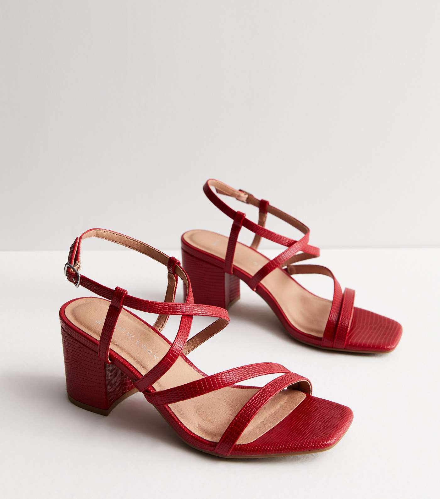 Wide Fit Red Multi Strap Block Heel Sandals