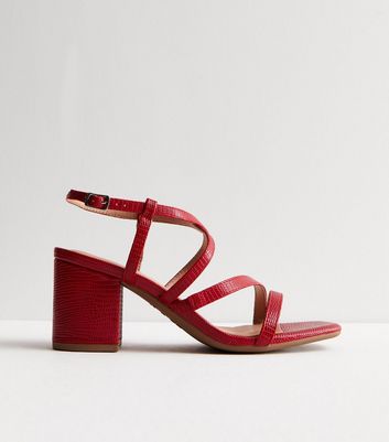 Wide Fit Red Multi Strap Block Heel Sandals New Look
