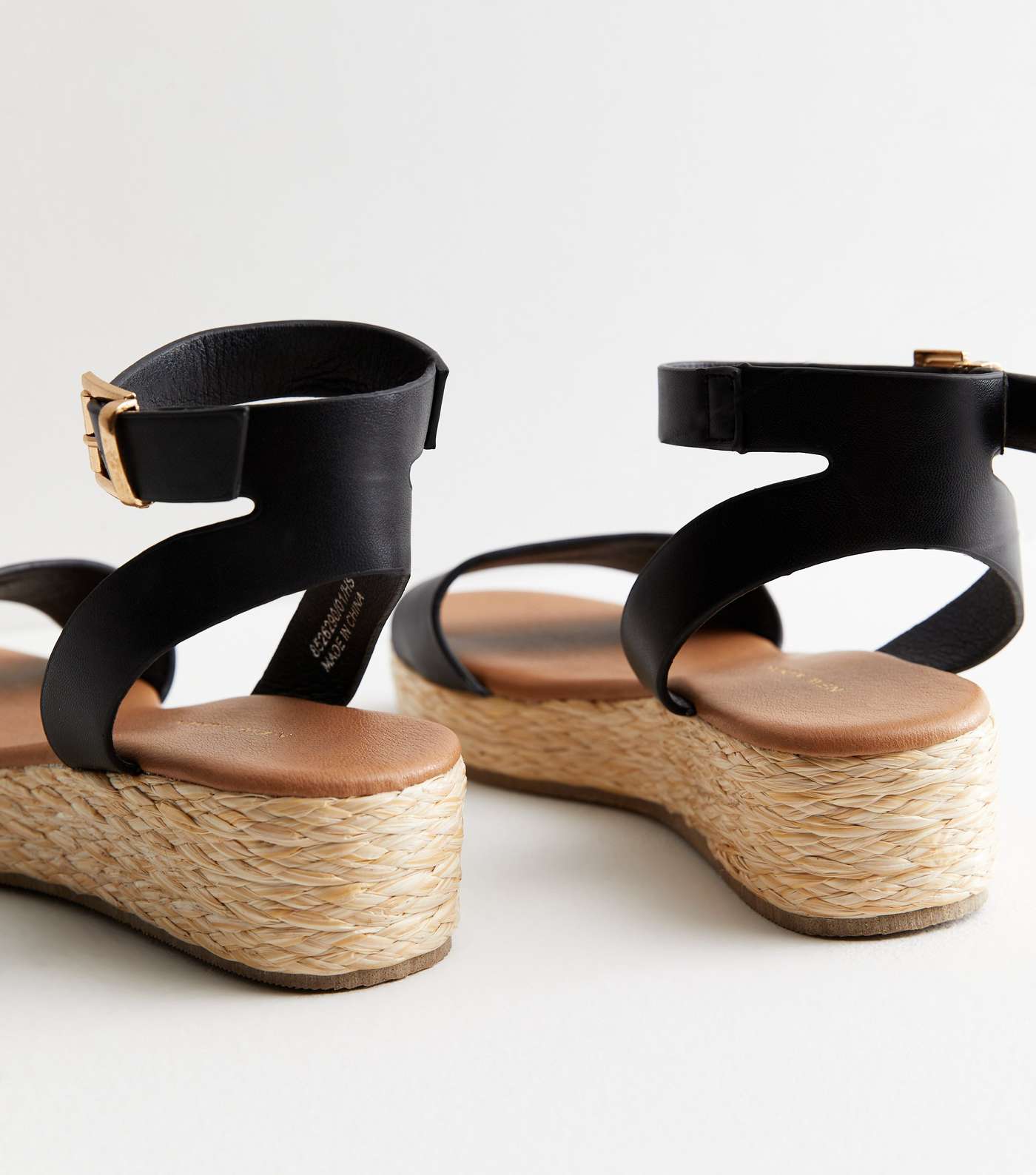 Black Leather-Look Espadrille 2 Part Flatform Sandals Image 4