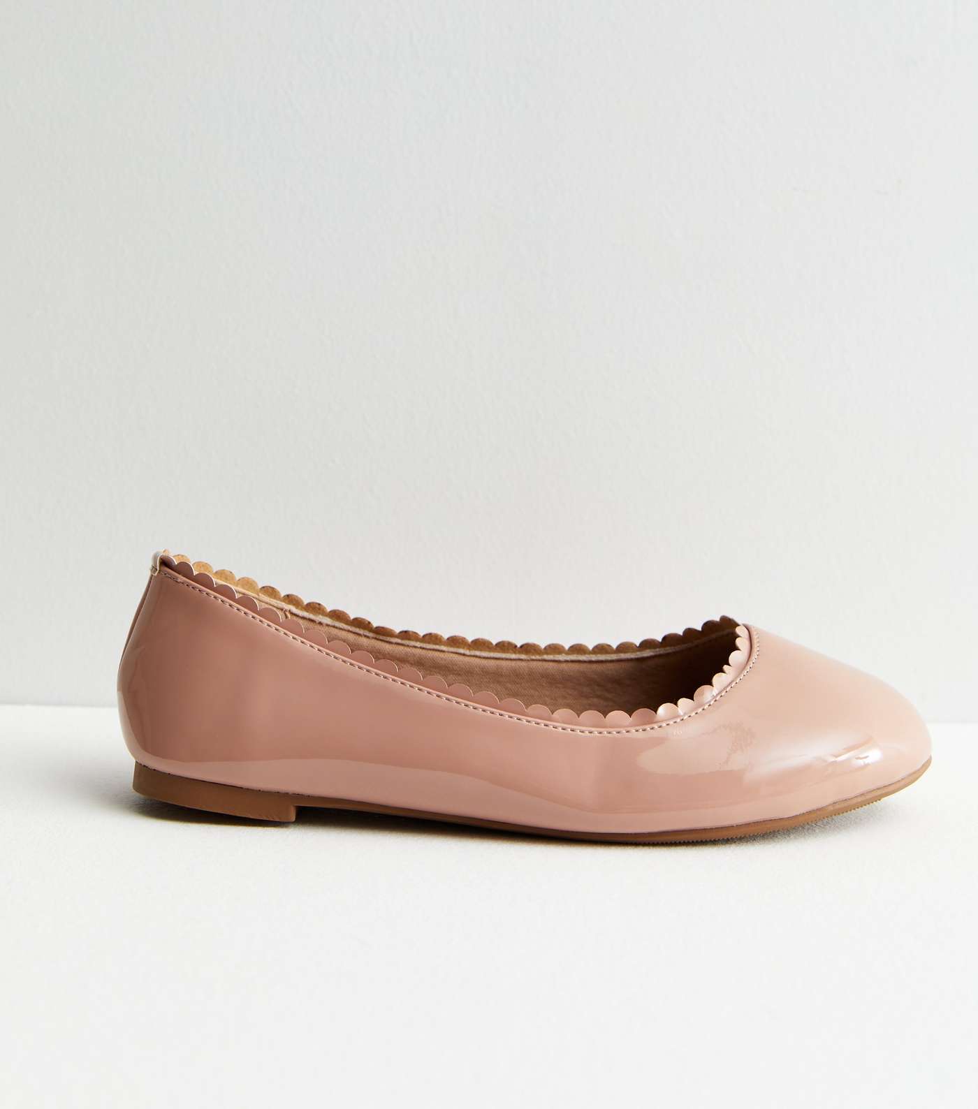 Extra Wide Fit Pale Pink Patent Scallop Ballerina Pumps Image 3