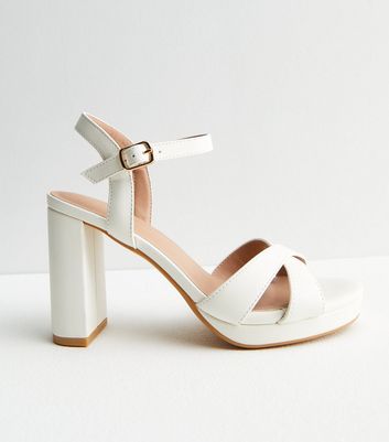 Wide Fit White Leather-Look Stiletto Heel Sandals | New Look