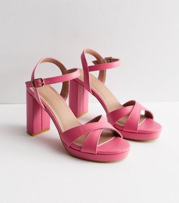 New look pink cheap block heels