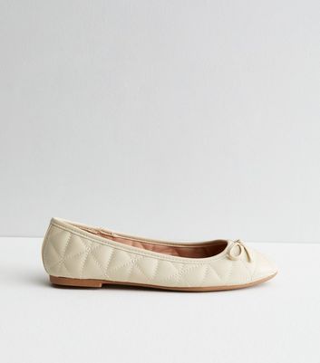 Off White Quilted Bow Ballerina Pumps New Look Vegan