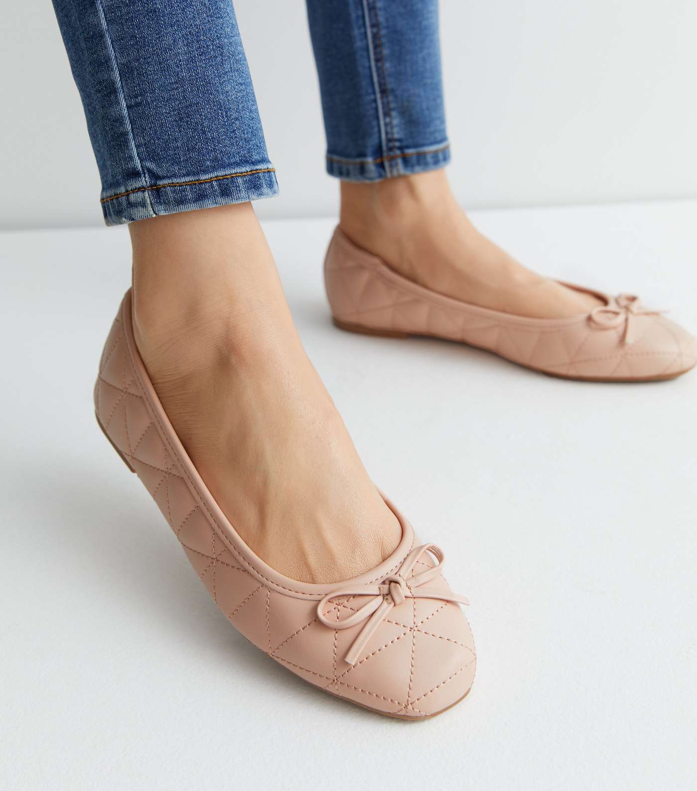 Pale Pink Quilted Bow Ballerina Pumps Image 2
