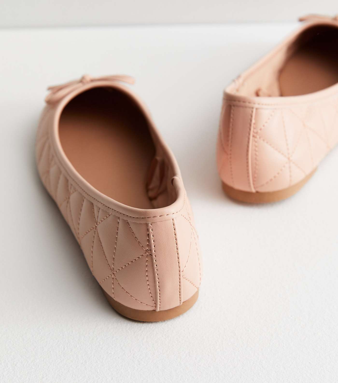 Pale Pink Quilted Bow Ballerina Pumps Image 4