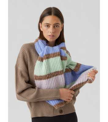 Vero Moda Bright Blue Stripe Chunky Knit Scarf