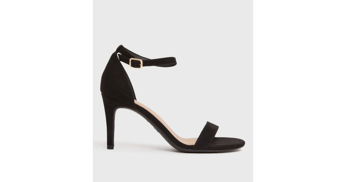 Wide Fit Black Suedette Stiletto Heel Sandals | New Look