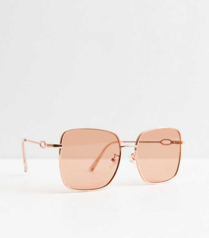 Square Sunglasses with Gold Chain Arms