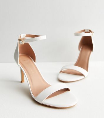 Wide Fit White Leather-Look Stiletto Heel Sandals
