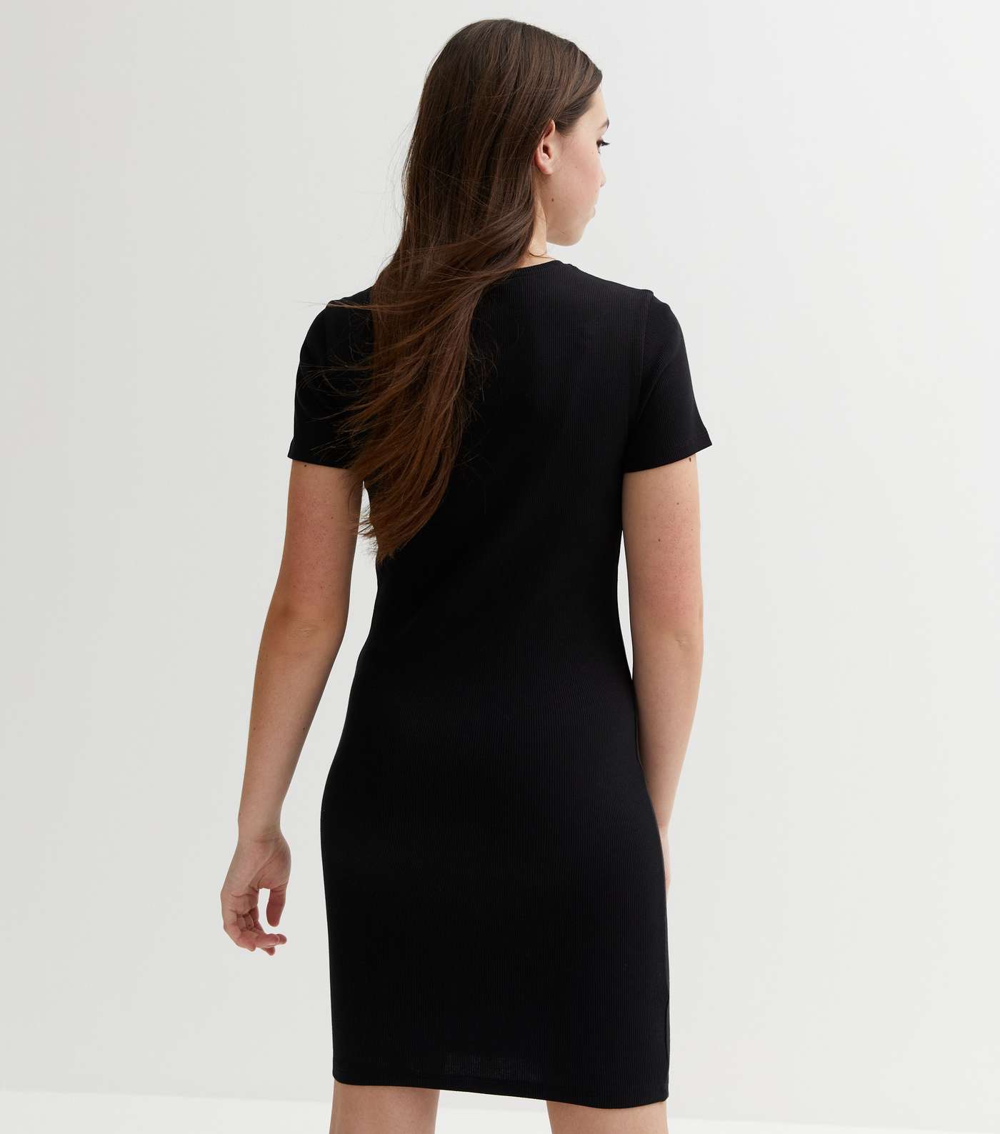 Girls Black Ribbed Jersey Cap Sleeve Mini Dress Image 4