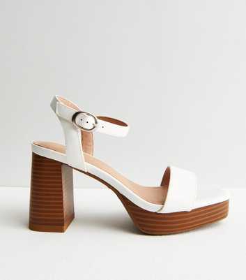White Leather-Look 2 Part Platform Block Heel Sandals